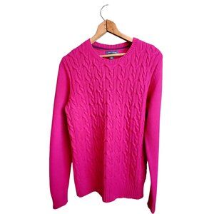 Tommy Hilfiger Women's Large Pink Cable Knit Sweater Cotton Blend Crewneck